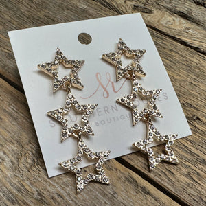 Crystal Star Trio Earrings | Gold