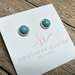 Western Turquoise Stud Earrings | Worn Silver