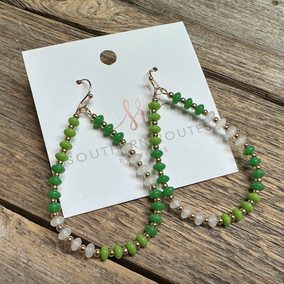 Beaded Teardrop Earrings | Green Mix