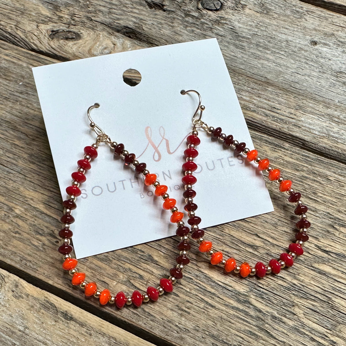 Beaded Teardrop Earrings | Red Mix