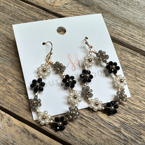 Flower Teardrop Earrings | Black Mix