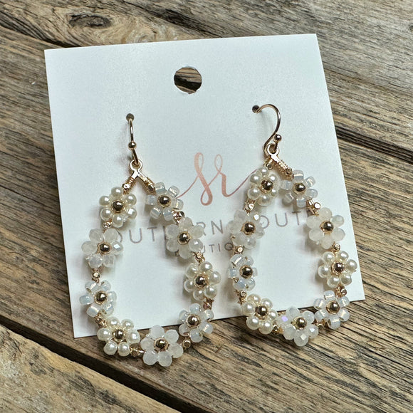 Flower Teardrop Earrings | White Mix
