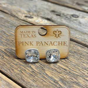 Clear Crystal | 12mm Silver Studs | Pink Panache
