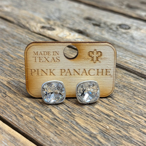 Clear Crystal | 12mm Silver Studs | Pink Panache