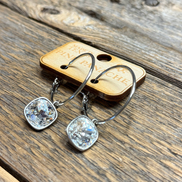 Clear Crystal | Silver | Small Hoops | Pink Panache