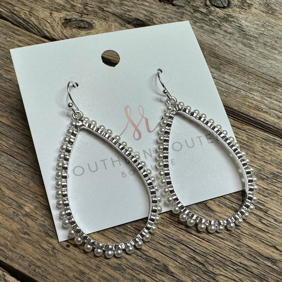 Pearl Accent Teardrop Earrings | Silver