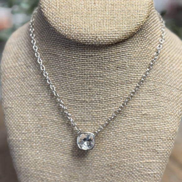 Clear Crystal | Silver Necklace | Pink Panache