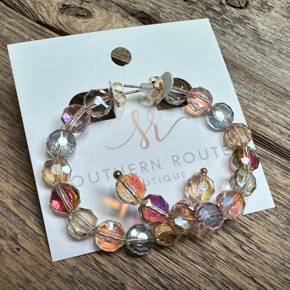 Iridescent Large Bead Hoop Earrings | Light Multi