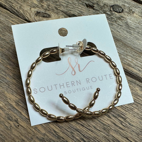 Oval Beaded Hoop Earrings | Gold