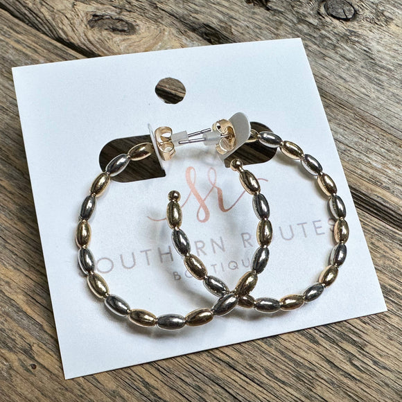 Oval Beaded Hoop Earrings | Silver/Gold