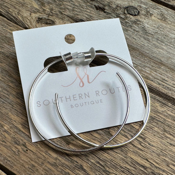 Large Flat Hoop Earrings | Silver