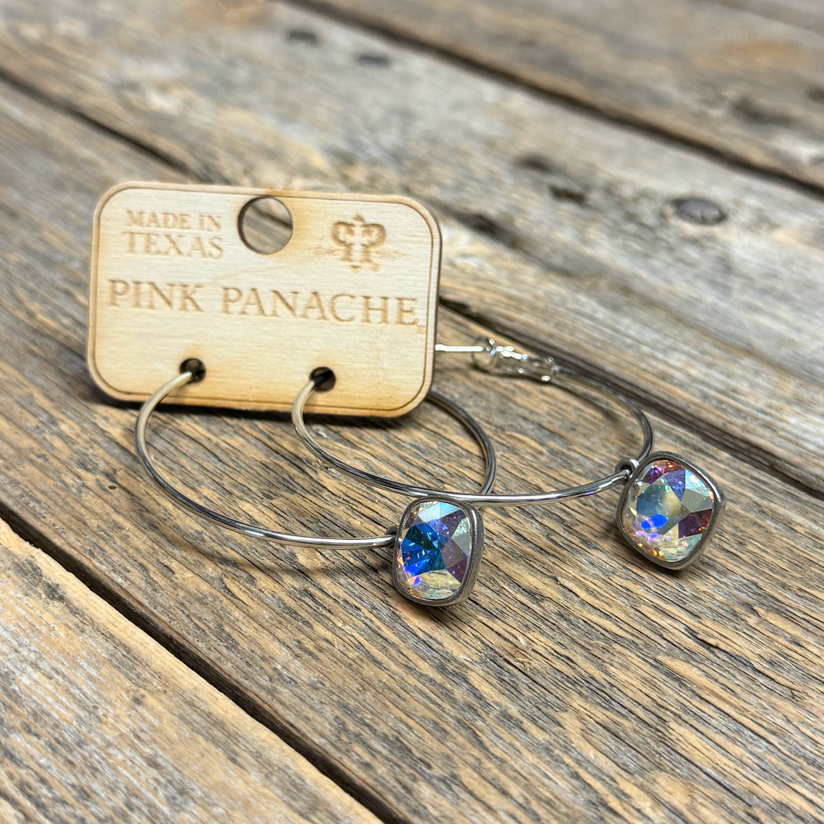 AB Crystal | Silver | Large Hoops | Pink Panache