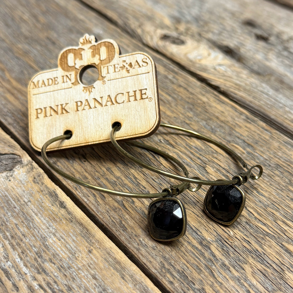 Black Crystal | Bronze | Large Hoops | Pink Panache