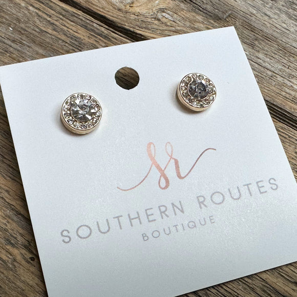 Clear Crystal Rhinestone Stud Earrings | Gold