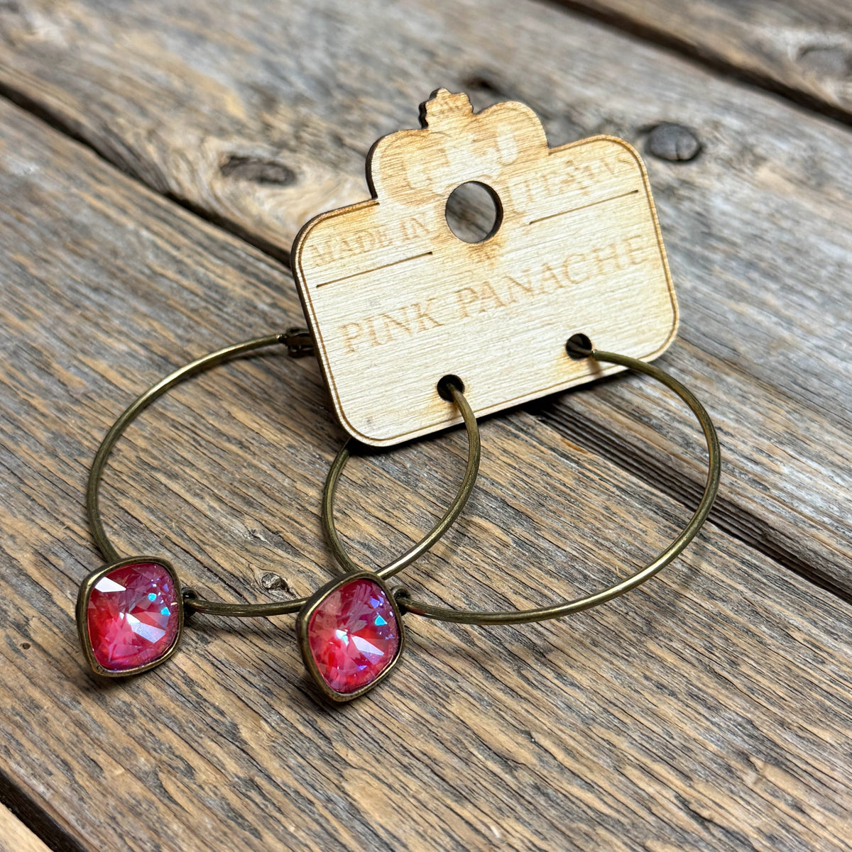 Fuchsia Crystal | Bronze | Large Hoops | Pink Panache