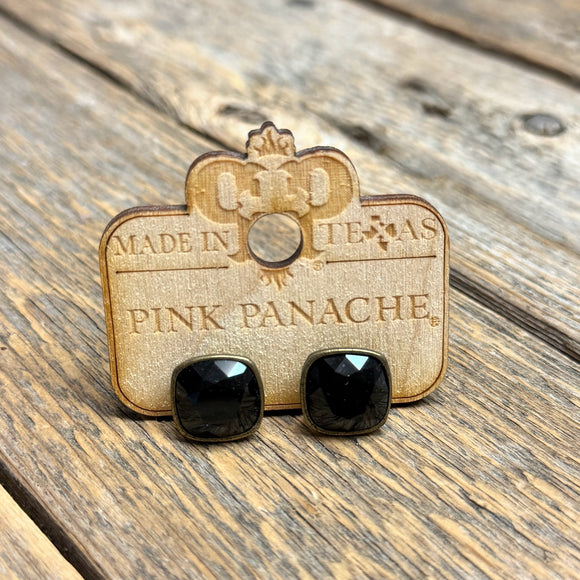Black Crystal | 12mm Bronze Studs | Pink Panache