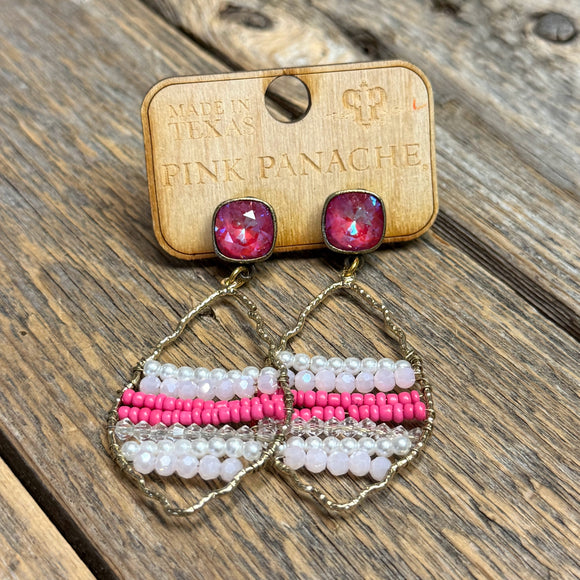 Pink Beaded Drop Earrings | Bronze/Gold | Pink Panache