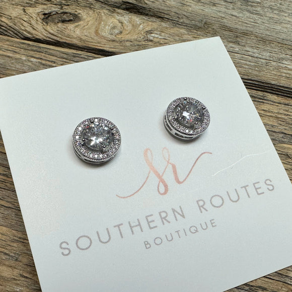 Crystal Stud Earrings | Silver