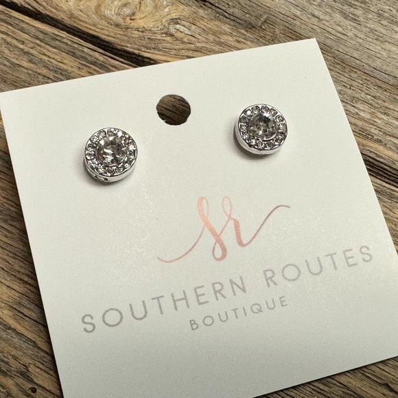 Clear Crystal Rhinestone Stud Earrings | Silver
