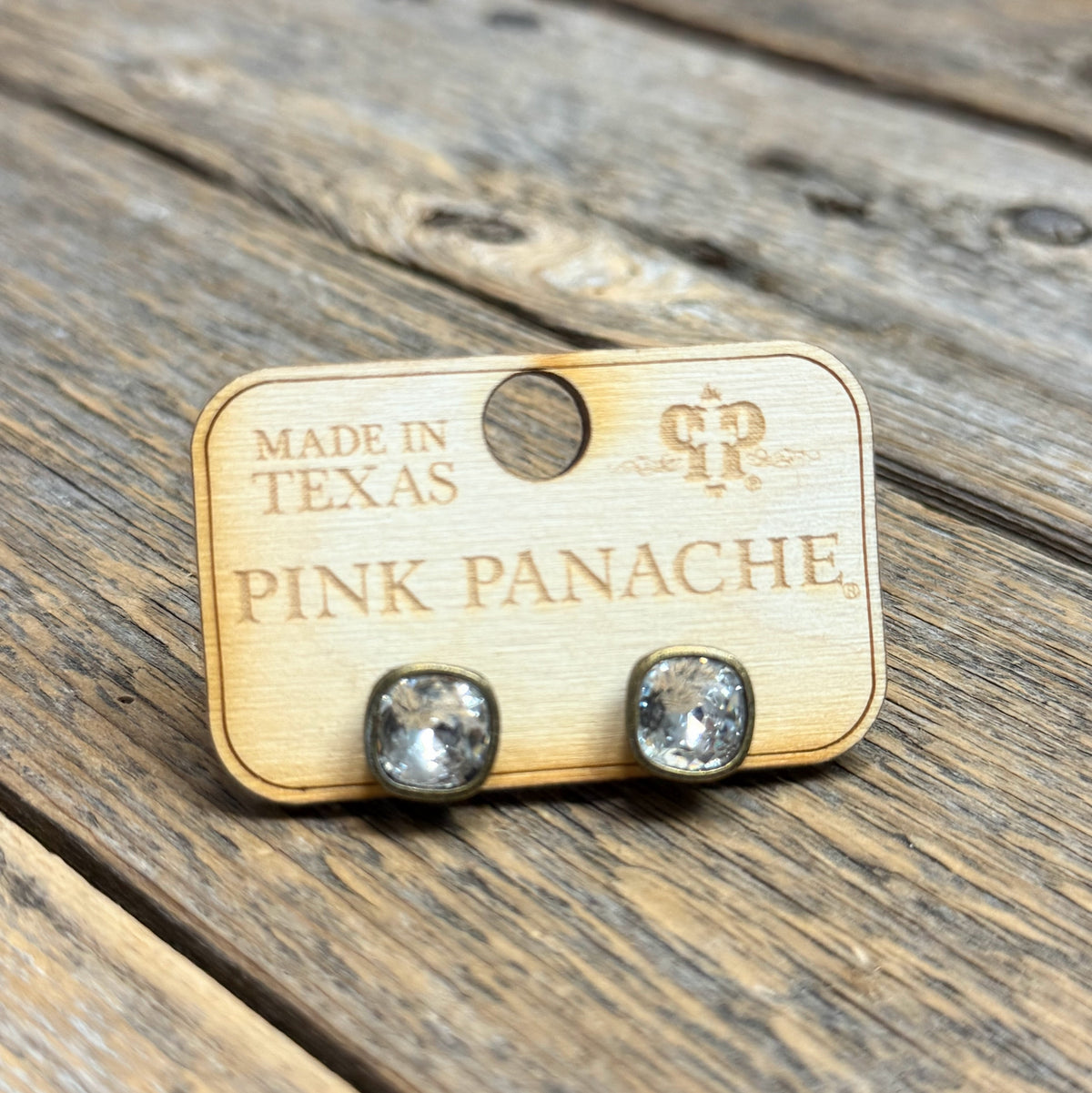 Clear Crystal | 8mm Bronze Studs | Pink Panache