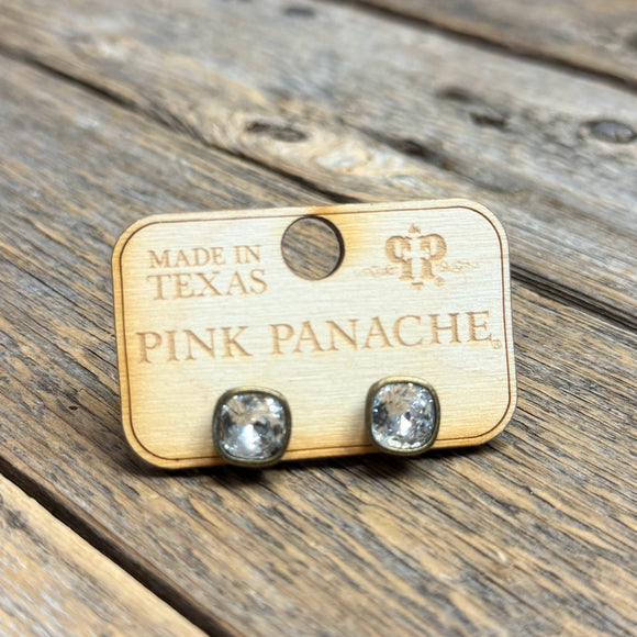 Clear Crystal | 8mm Bronze Studs | Pink Panache