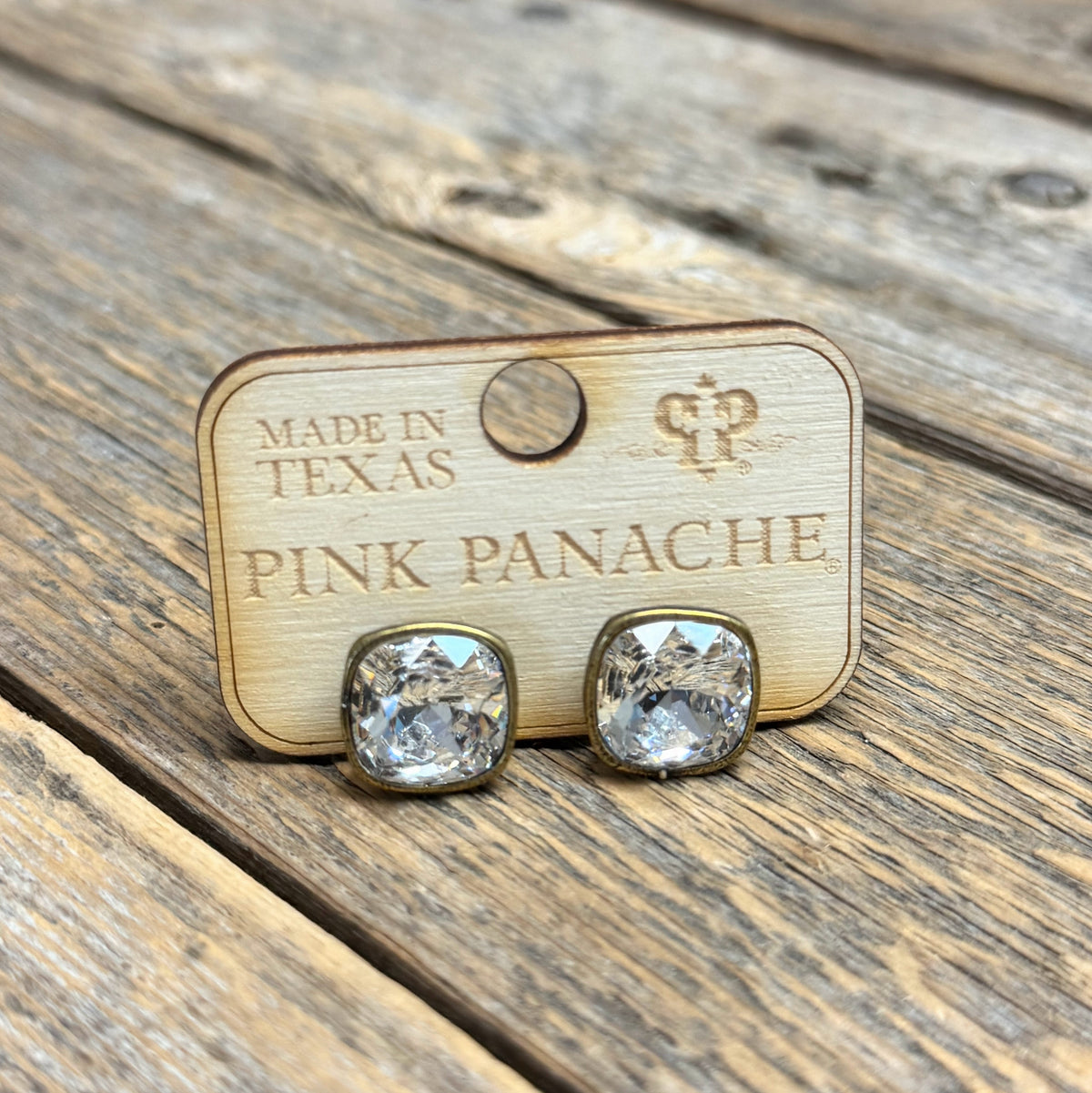Clear Crystal | 12mm Bronze Studs | Pink Panache