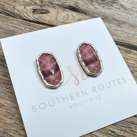 Beveled Oval Stud Earrings | Mauve