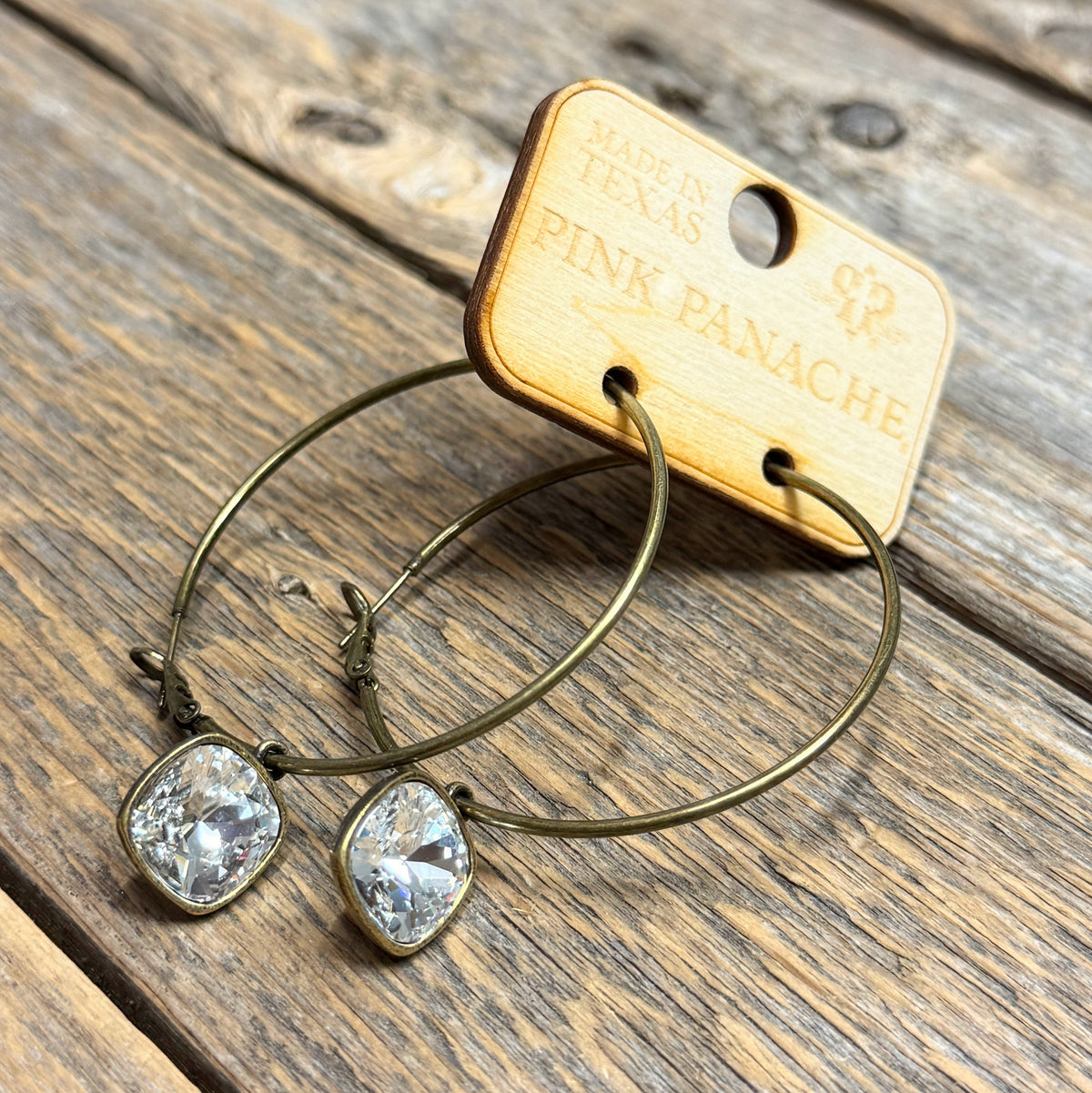 Clear Crystal | Bronze | Large Hoops | Pink Panache