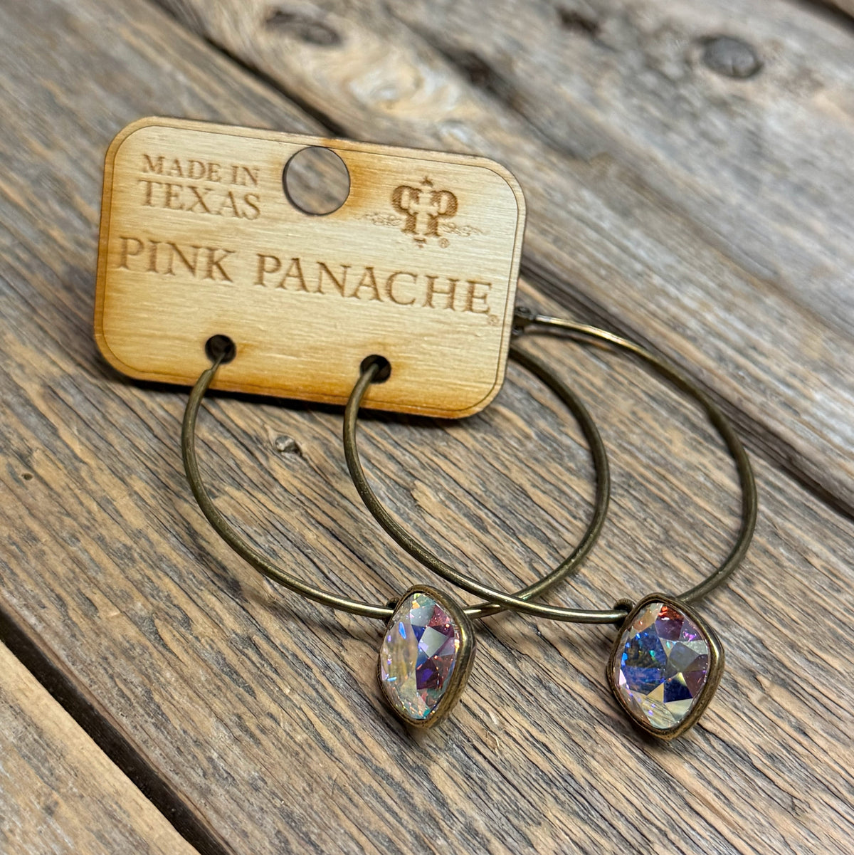 AB Crystal | Bronze | Large Hoops | Pink Panache