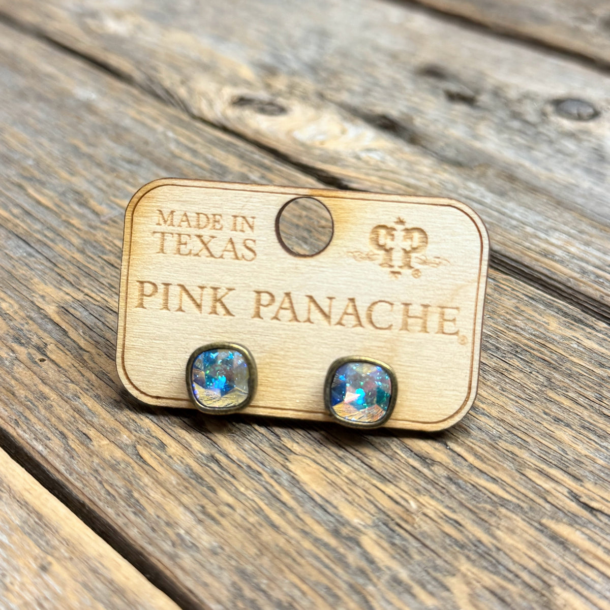 AB Crystal | 8mm Bronze Studs | Pink Panache