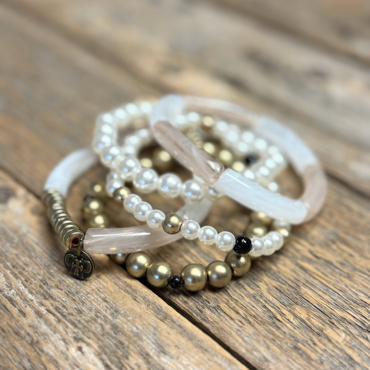Ivory/Blush Acrylic+Pearl Bracelet Set | Pink Panache