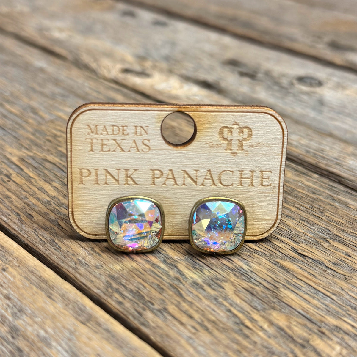 AB Crystal | 12mm Bronze Studs | Pink Panache