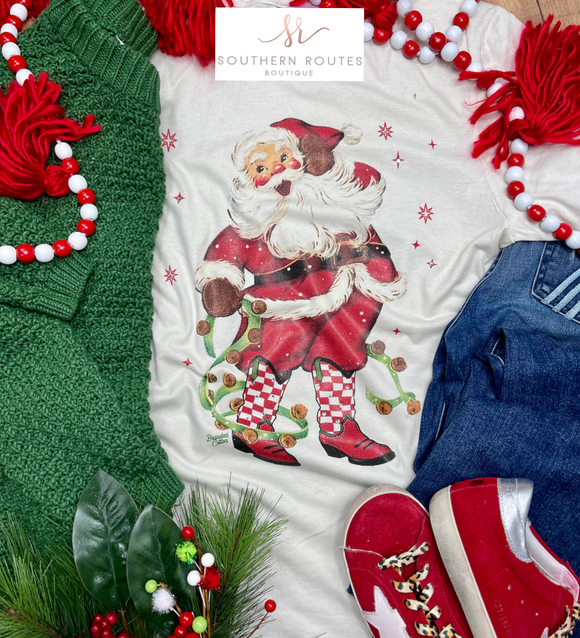 Santa Boots Crystal Embellished Tee | Natural