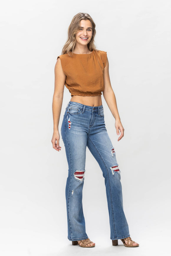 Judy Blue Bootcut Jeans | Red Plaid Patch