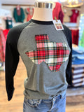 Plaid Texas Long Sleeve Raglan Tee | Grey/Black