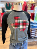 Plaid Texas Long Sleeve Raglan Tee | Grey/Black