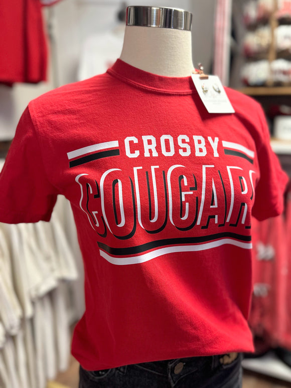 YOUTH+ADULT! Crosby Cougars Triple Threat Tee | Red