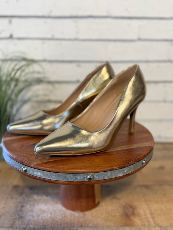 The Florian Pointed Toe Stiletto Pumps | Gold