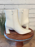 The Gaia Pointed Toe Block Heel Bootie | White