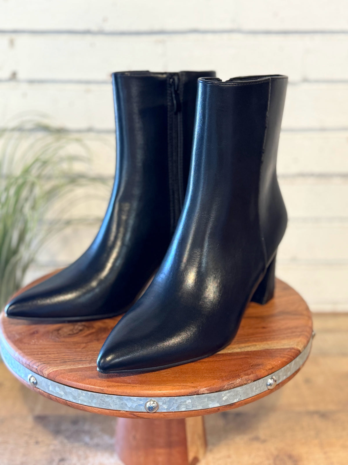 The Gaia Pointed Toe Block Heel Bootie | Black