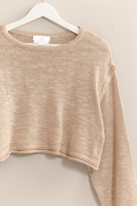 Cropped Seam Detail Pullover Sweater | Tan