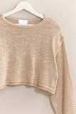 Cropped Seam Detail Pullover Sweater | Tan