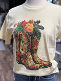 Floral Boots Western Tee | Cream Natural