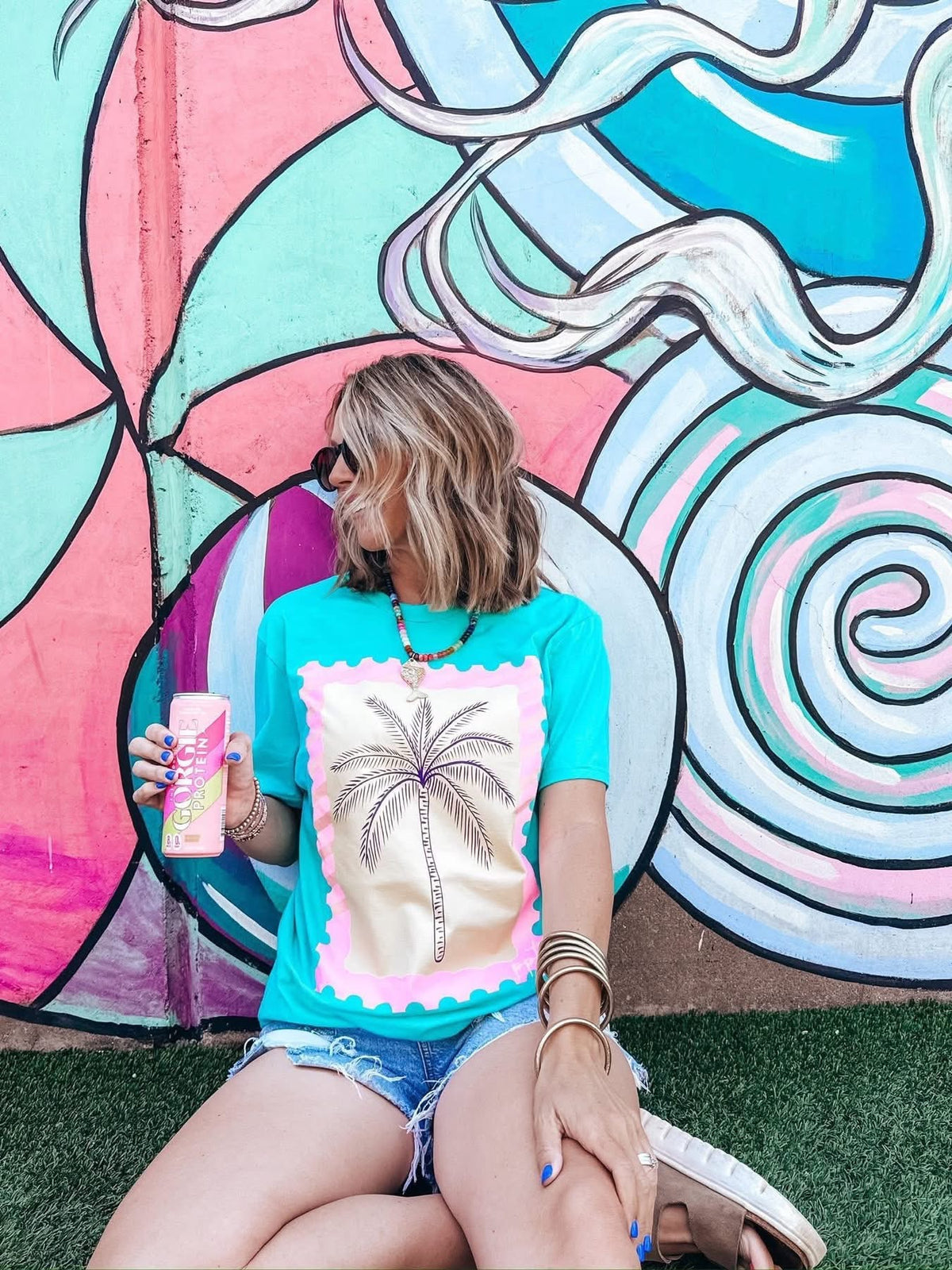 Palm Stamp Tee | Aqua