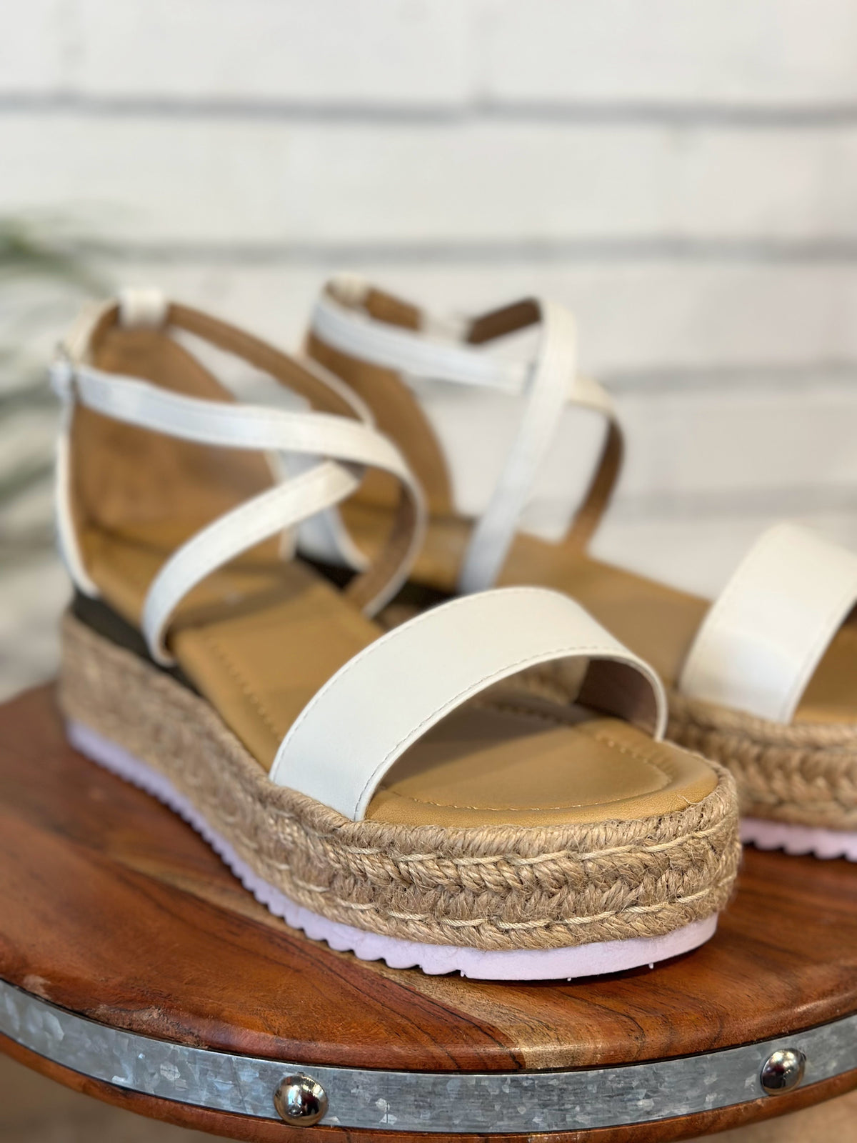 The Candide Low Strappy Wedge | White