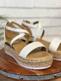 The Candide Low Strappy Wedge | White