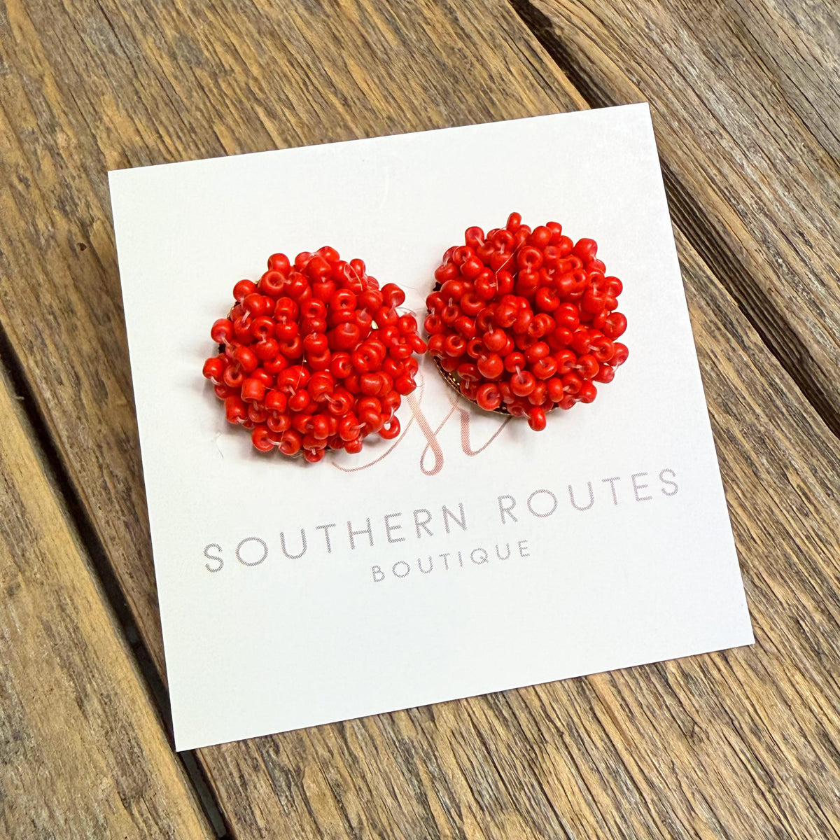 Confetti Bead Stud Statement Earrings | Red