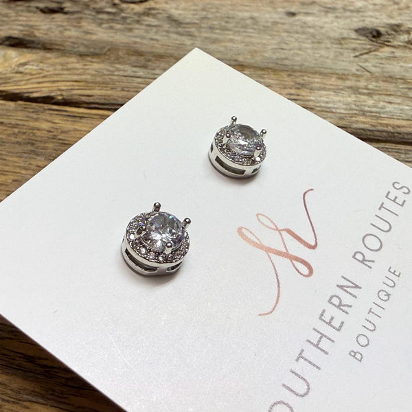 Crystal Stud Earrings | Silver