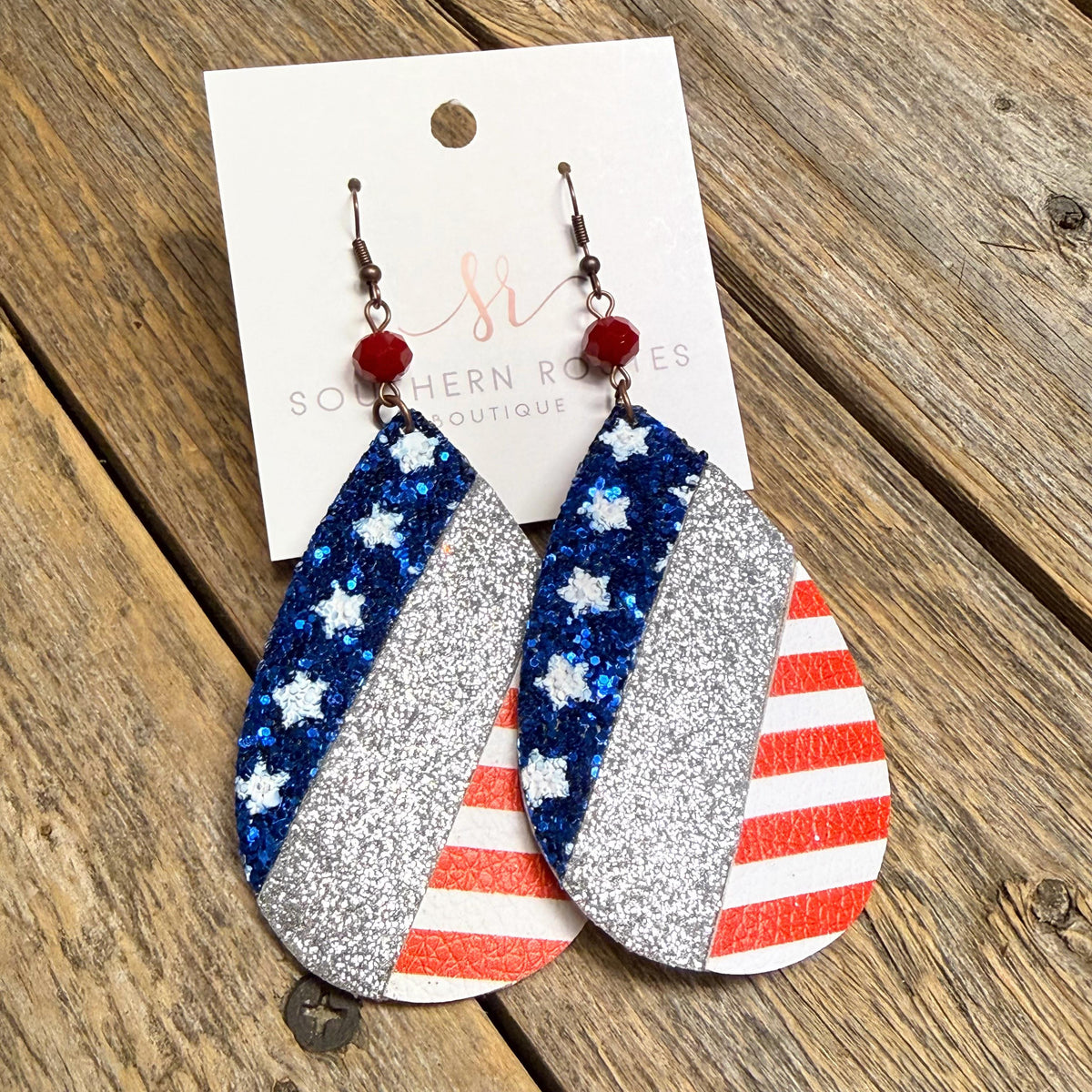 Patriotic Glitter Teardrop Earrings | Red/White/Blue