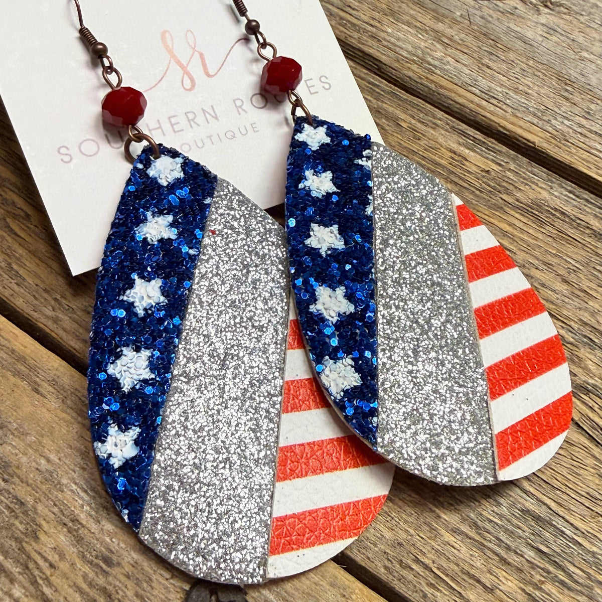 Patriotic Glitter Teardrop Earrings | Red/White/Blue